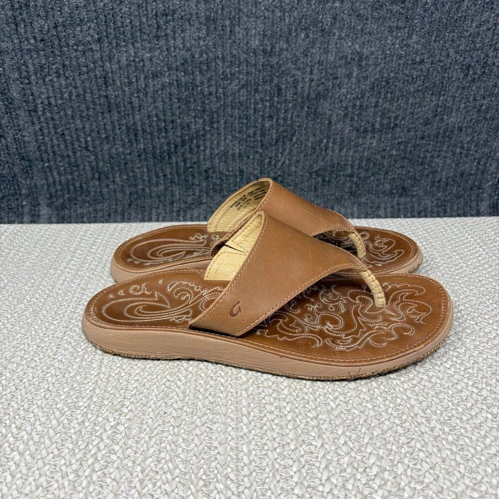 Olukai Paniolo Lipi Leather Sandals Thong Flip Flops Brown Women’s 8